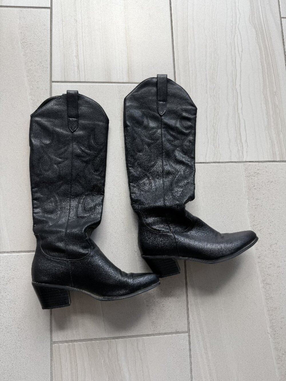 Black Western Knee- High Cowboy Boots